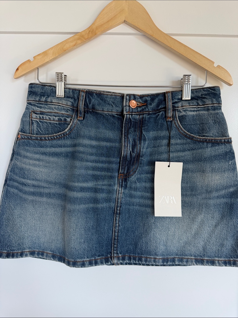 Zara Medium Blue Washed Denim Mini Skirt
